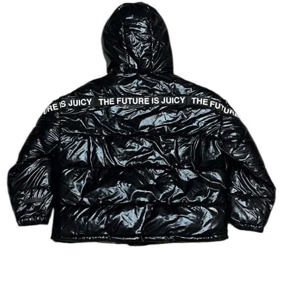 Juicy Couture Black Label Black Hooded Puffer Jacket “ The Future Is Juicy” Preo - Picture 2 of 6